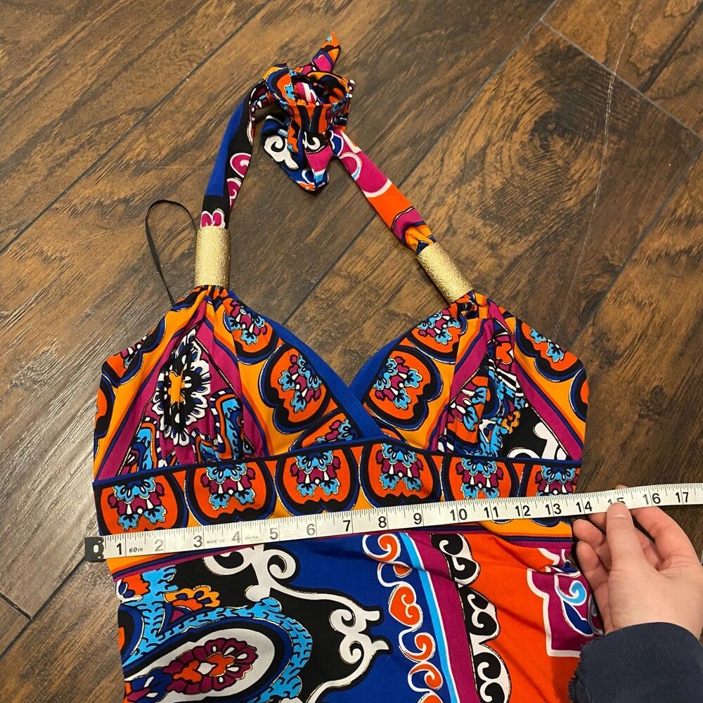 Y2k Cache Size 6 Halter Colorful Loud Print With … - image 7